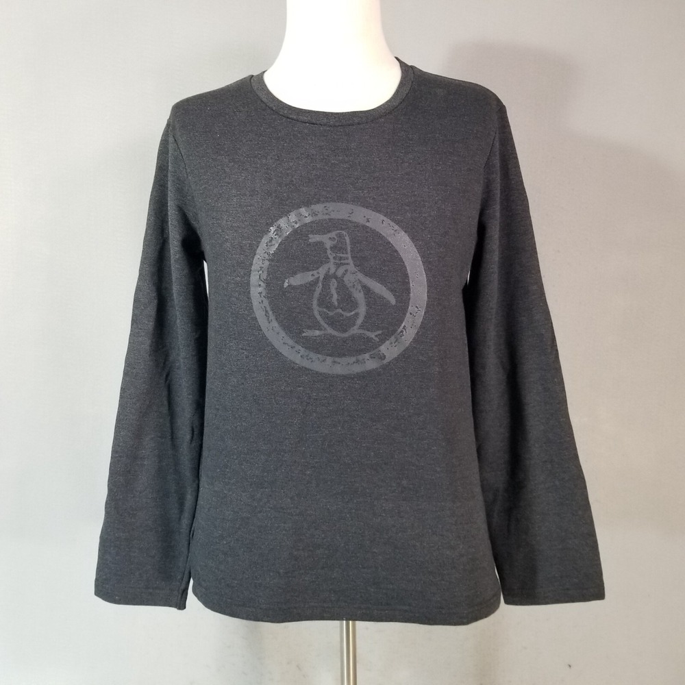 Penguin Sweater Men Medium Gray Munsingwear Pullover Logo Fleece Jersey